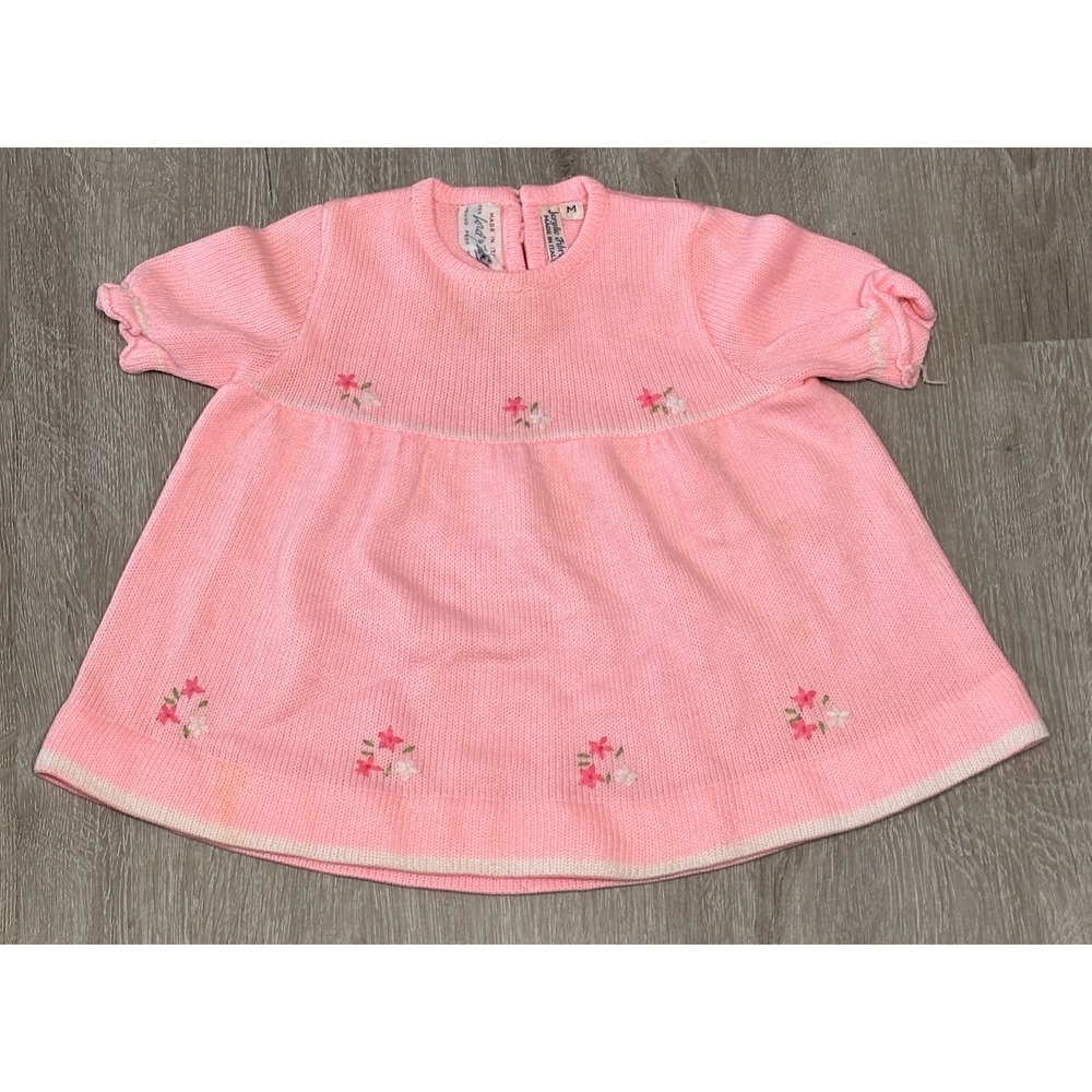 Vintage Lord &‎ Taylor Baby Girl Pink Knit Floral Dress Made in Italy Size M
